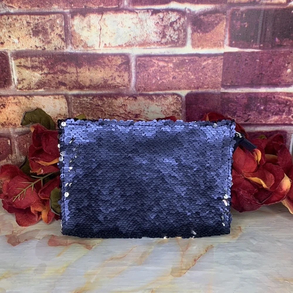 Sequined Color Changing Blue and Silver Cosmetic Bag